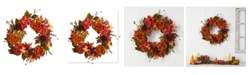 Nearly Natural 25" Fall Ranunculus, Hydrangea and Berries Autumn Artificial Wreath